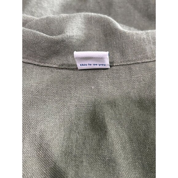 Old Navy Green Button-Up Belted Shirt Dress Short Sleeve Size S Linen Blend - Picture 8 of 10